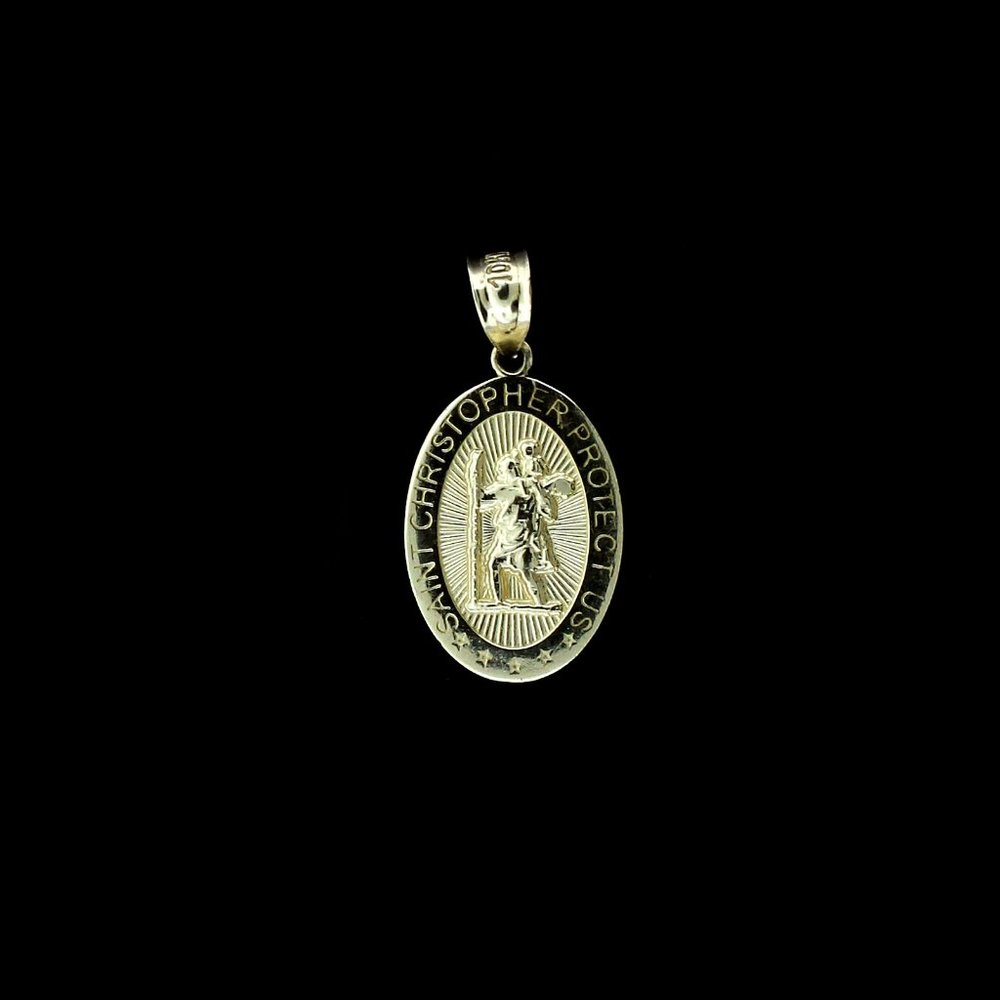 Real 10K Yellow Gold Diamond Cut Saint Christopher Pendant - Picture 1 of 8
